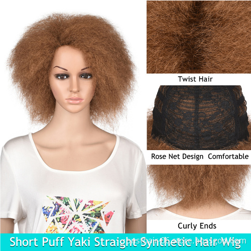 Synthetic Fluffy Big Afro Wig Short Kinky Curly Wig Cosplay Hair Color Yaki Straight for Women African Dark Brown Black Red 100g